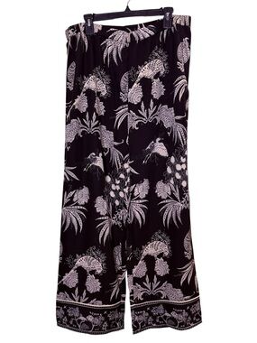 H&M Women’s Wide-Leg Sporty Japanese Crane Botanical Flowy Pants sz L